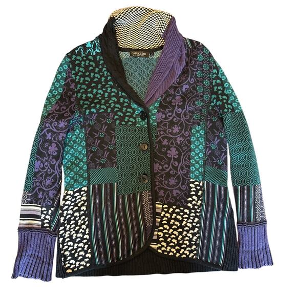 Cappuccino Patchwork Knit Cardigan Jacket – Size 42 (Women’s L / Unisex) - Picture 1 of 6